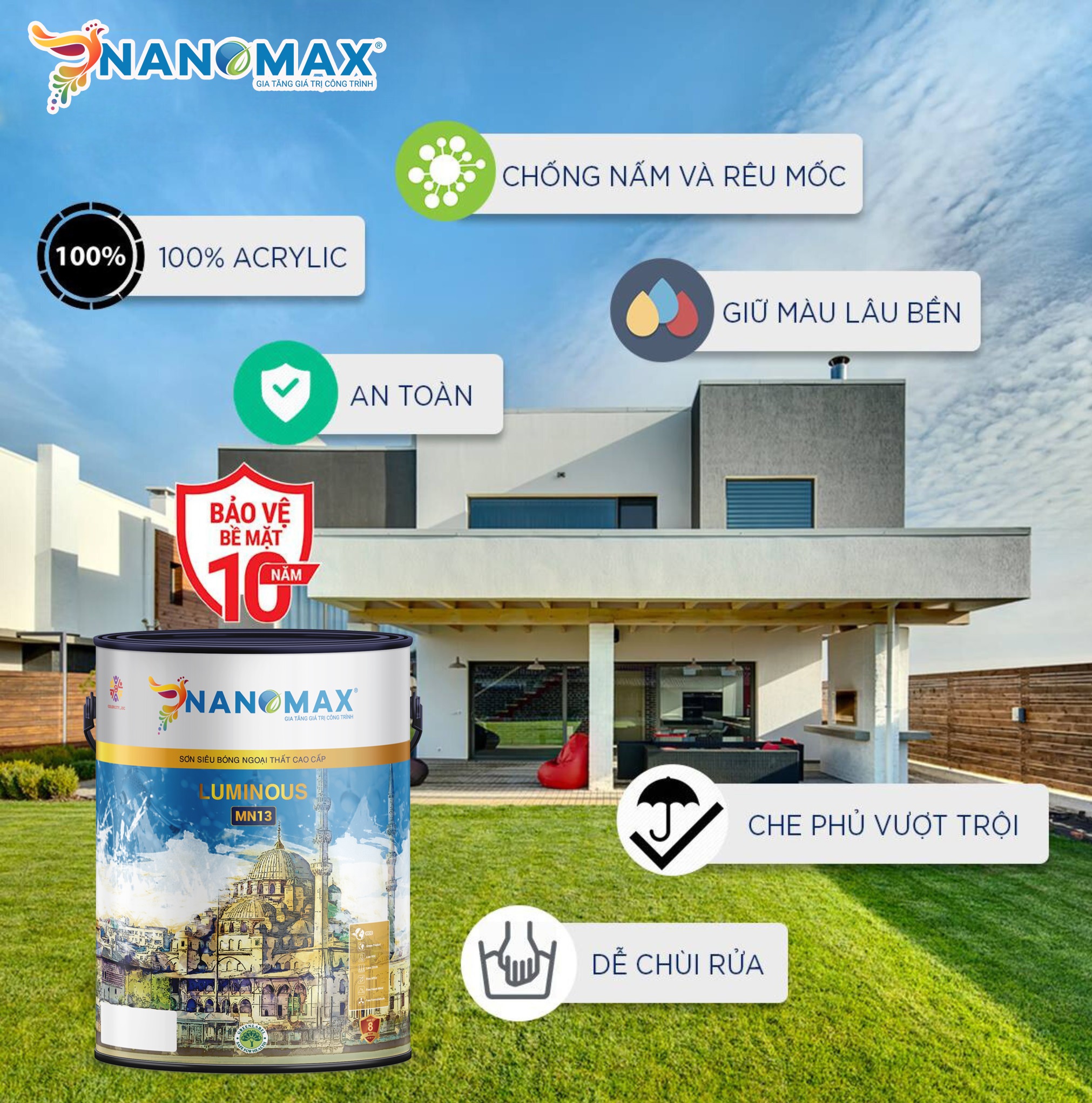 Ưu điểm vượt trội của sơn siêu bóng ngoại thất Nanomax